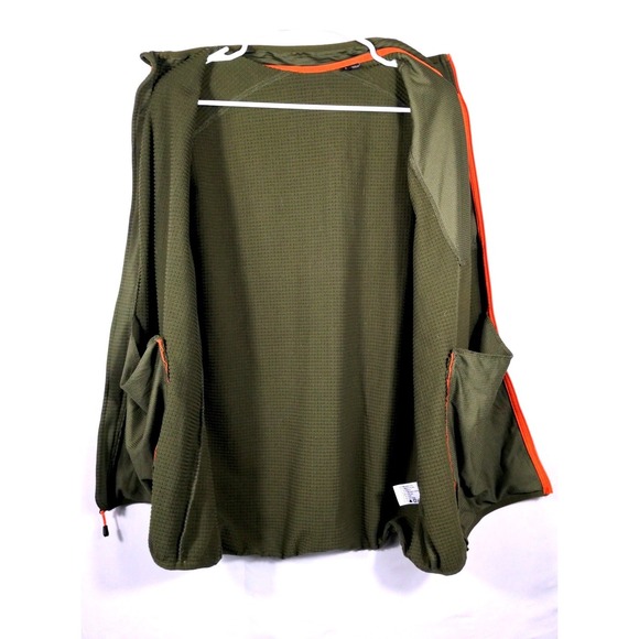 Orvis Size L Mens Grid Fleece Vest Olive Green Orange Full Zip Outdoor Hiking - Picture 5 of 12